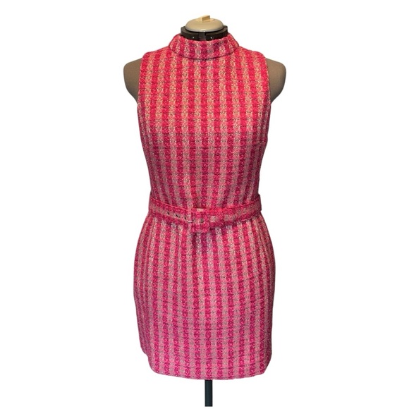 J.Crew | NWT Pink Metallic Tweed Belted Mini Dress | Size 10 Petite (10P) - Picture 8 of 12